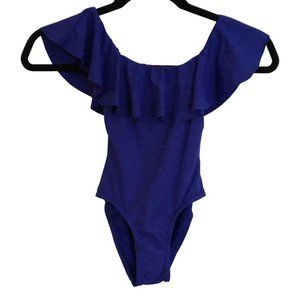 Ever After Girls Swimsuit Boat Neck Size 4 Years Blue Color Ruffle Details